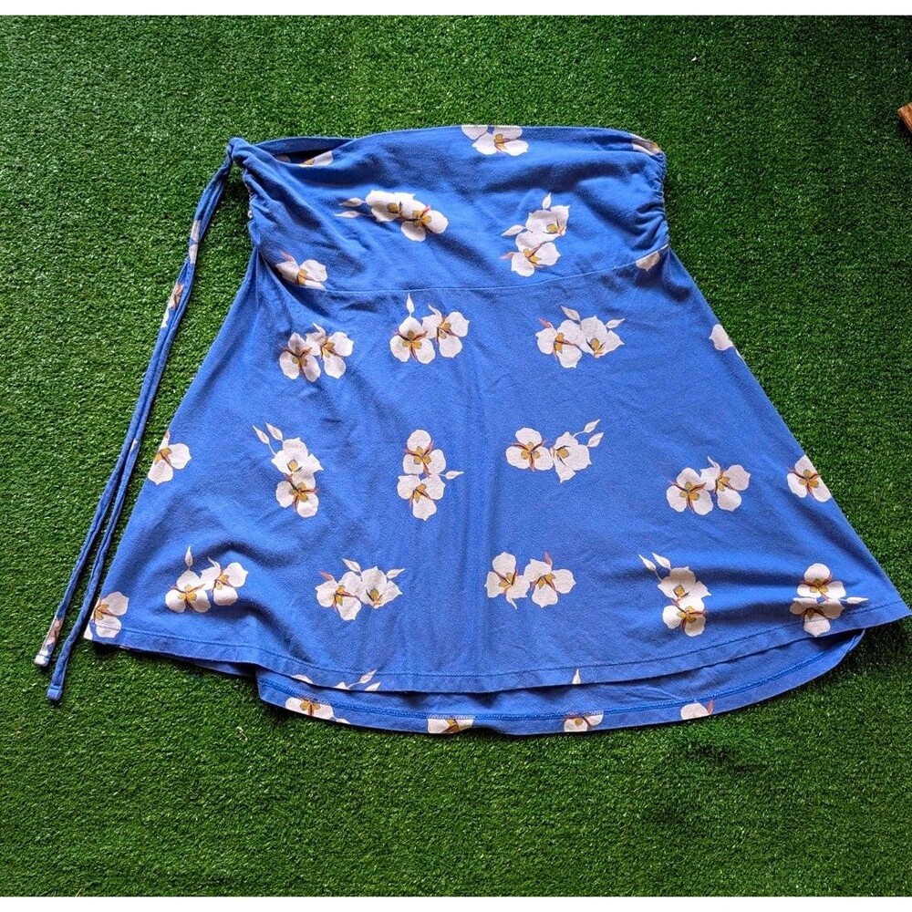 Patagonia Lithia Skirt Dress Blue Floral Organic Cotton Tencel Medium Iris Cinch